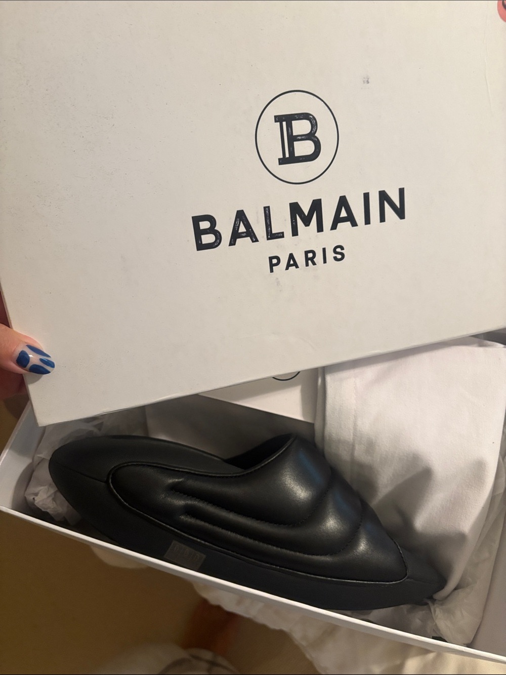 Balmain Black Leather Quilted Slip-On nwt